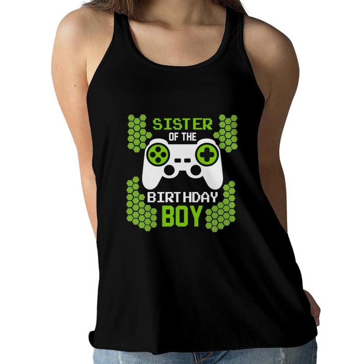 Sister Of The Birthday Boy Matching Video Gamer Green Women Flowy Tank