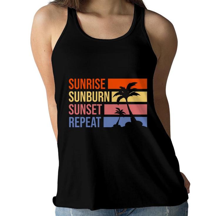 Sunrise Bunburn Sunset Repeat Summer Enistle Beach Retro Sunset Women Flowy Tank