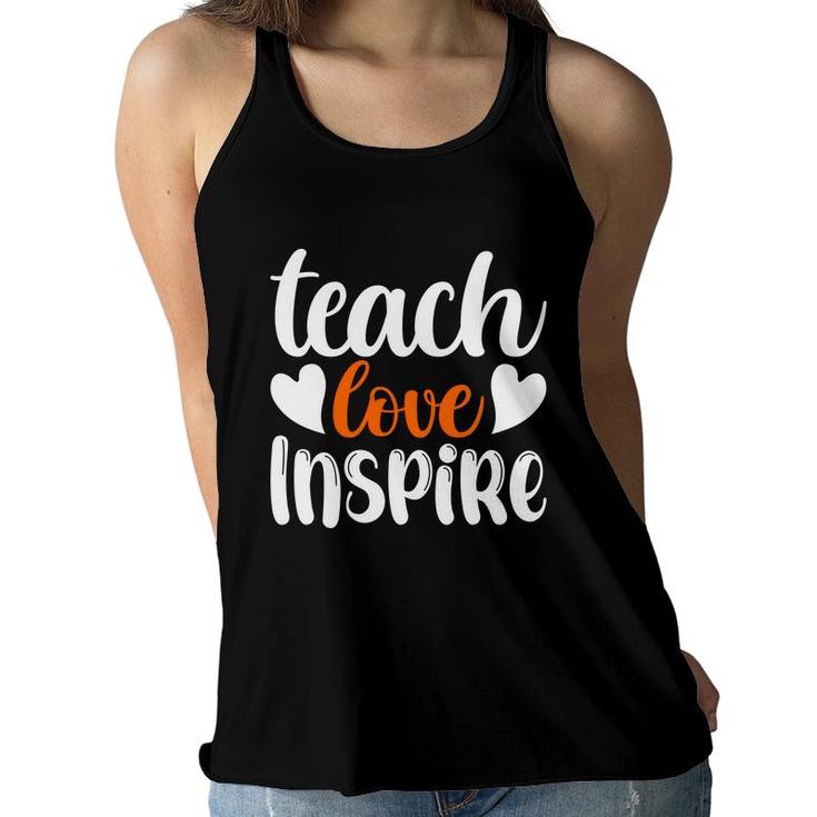 Teach Love Inspire Orange White Teacher Women Flowy Tank