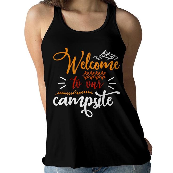 Travel Lovers Welcome To Their Campsite To Explore Women Flowy Tank