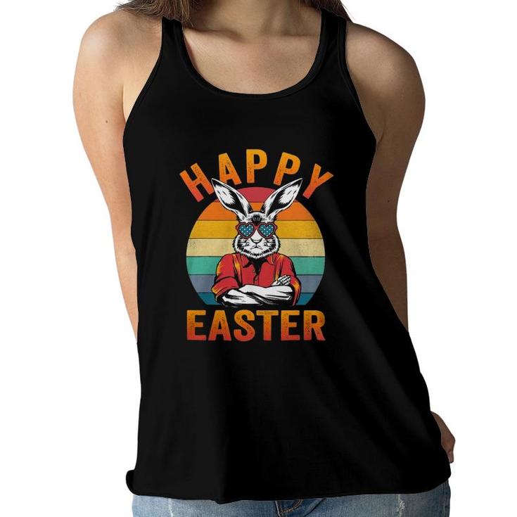 Vintage Bunny Face With Sunglasses For Boys Men Easter Day Women Flowy Tank