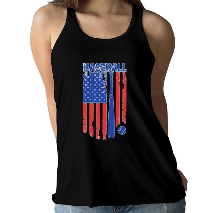 Vintage Cool Baseball American Flag Print Women Flowy Tank