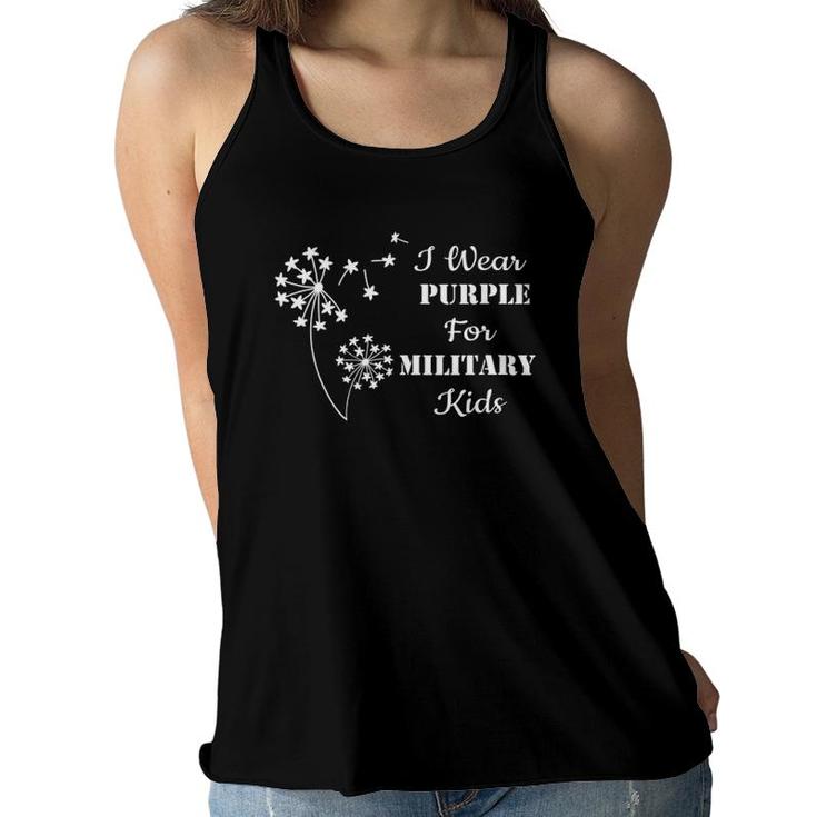 Womens I Wear Purple For Military Kids Month Of The Military Child V-Neck Women Flowy Tank