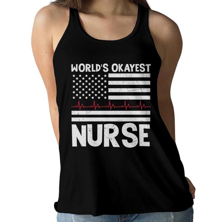 Worlds Okayest Nurse Heartbeat White Graphic New 2022 Women Flowy Tank