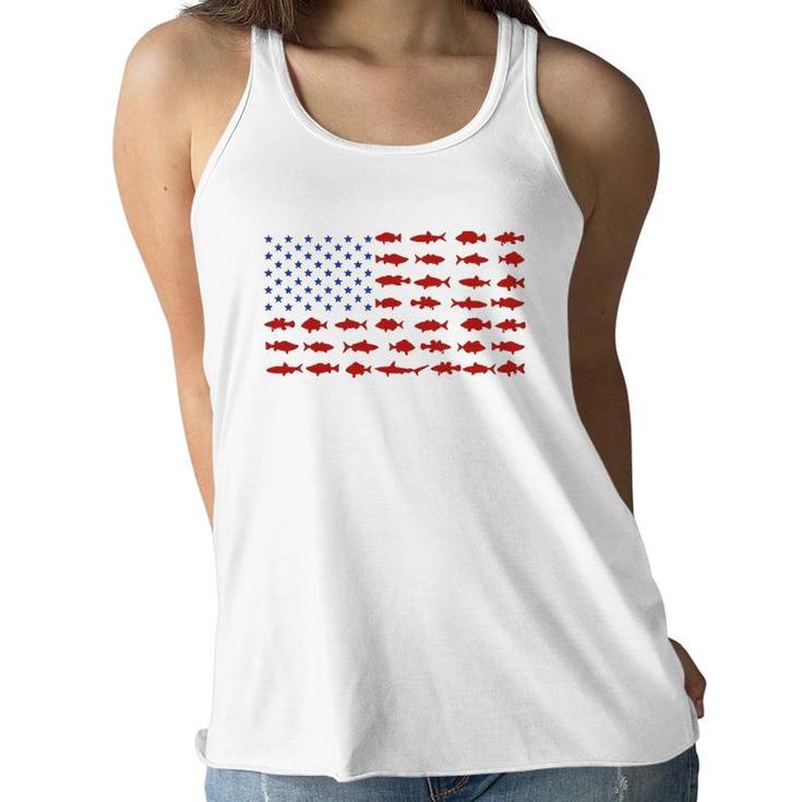 American Flag Fishing Theme Patriotic For Men Women Kids Women Flowy Tank