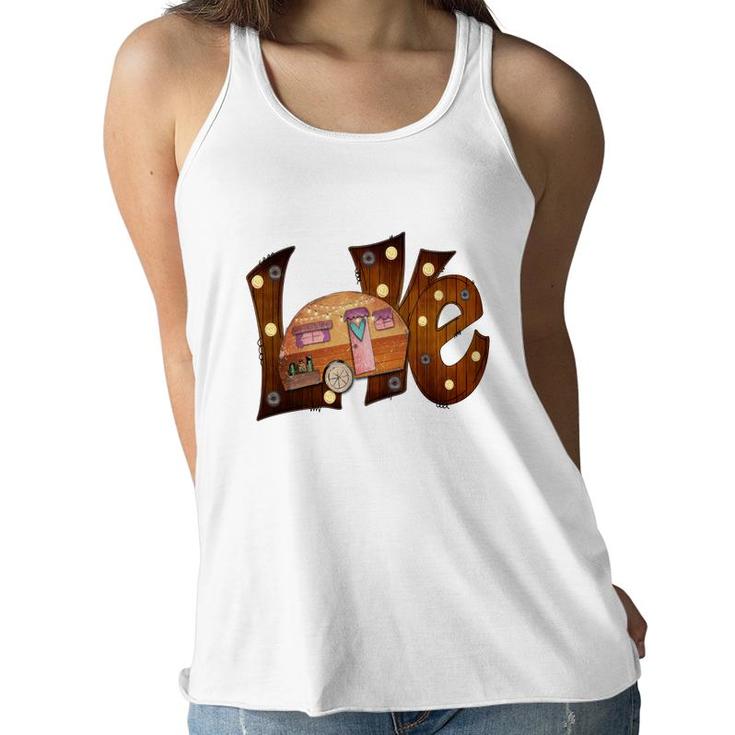 Colorful Love Camping Adventure Camp Life Custom Women Flowy Tank