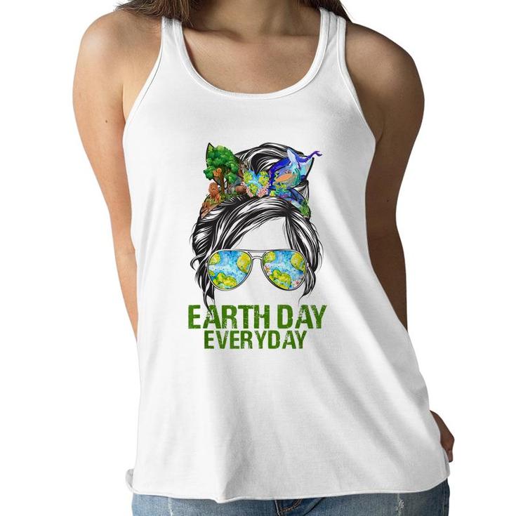Funny Earth Day Everyday Messy Bun Earth Animal Lovers  Women Flowy Tank