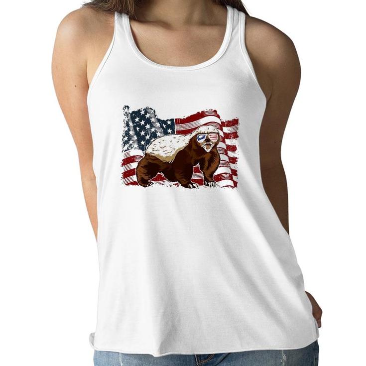 Honey Badger American Flag 4Th July Animals Men Women Kids Women Flowy Tank