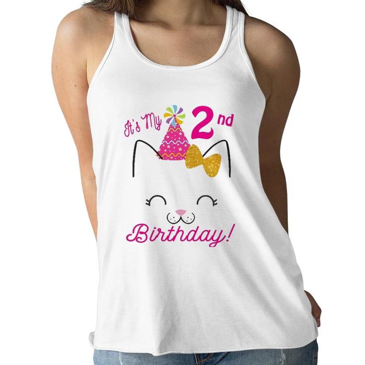 Kids Its My 2Nd Birthday  Girl Kitty Cat Theme Party Two Women Flowy Tank