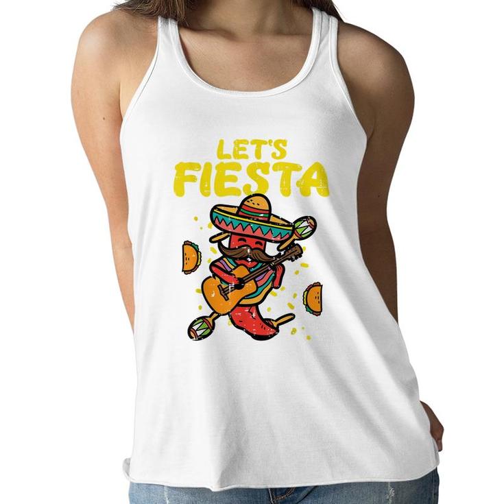 Lets Fiesta Jalapeno Funny Cinco De Mayo Mexican Party  Women Flowy Tank