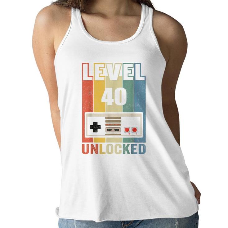 Level 40 Unlocked  Video Gamer 40Th Birthday Gifts   Women Flowy Tank