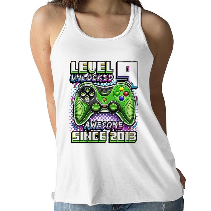 Level 9 Unlocked Awesome 2013 Video Game 9Th Birthday Boy Women Flowy Tank
