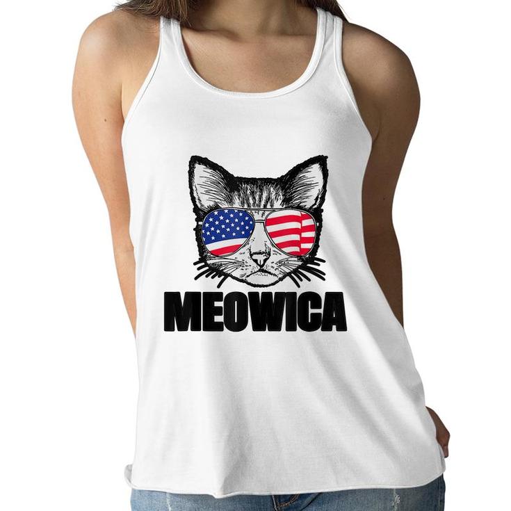 Meowica Patriotic Cat 4Th Of July  American Flag Graphics  Women Flowy Tank