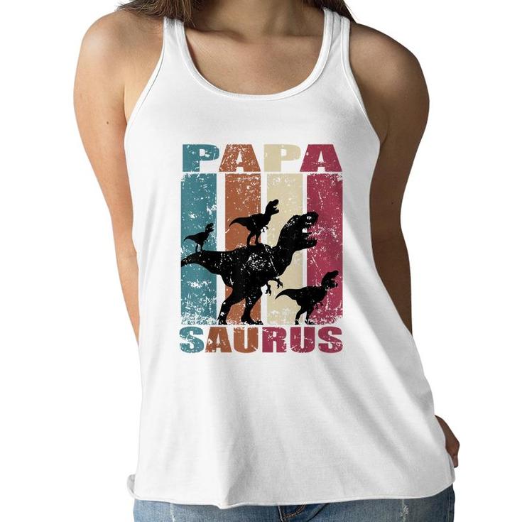 Papa Saurus Dinosaur Dino Triplet Dinos Family Papasaurus  Women Flowy Tank