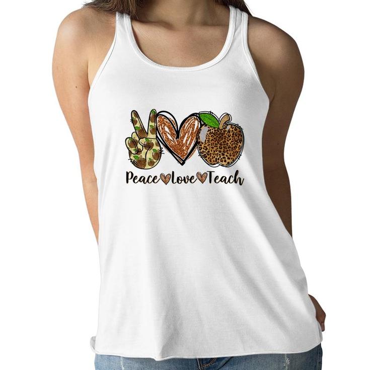 Peace Love And Teach And The Essentials Of A Great Teacher Women Flowy Tank