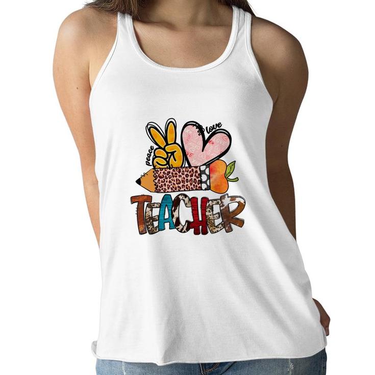 Peace Love Teacher Leopard Funny Gift Ideas Women Flowy Tank