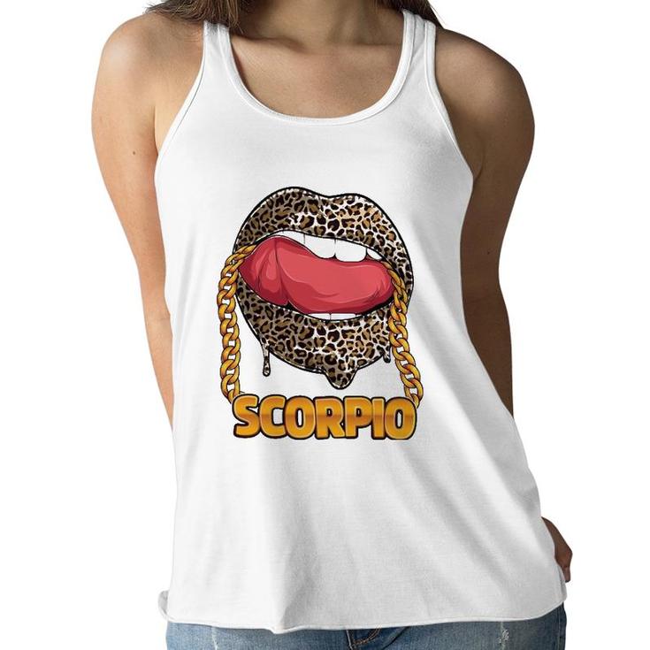 Scorpio Girl Juicy Lips Leopard Print Astrology Zodiac Sign Women Flowy Tank
