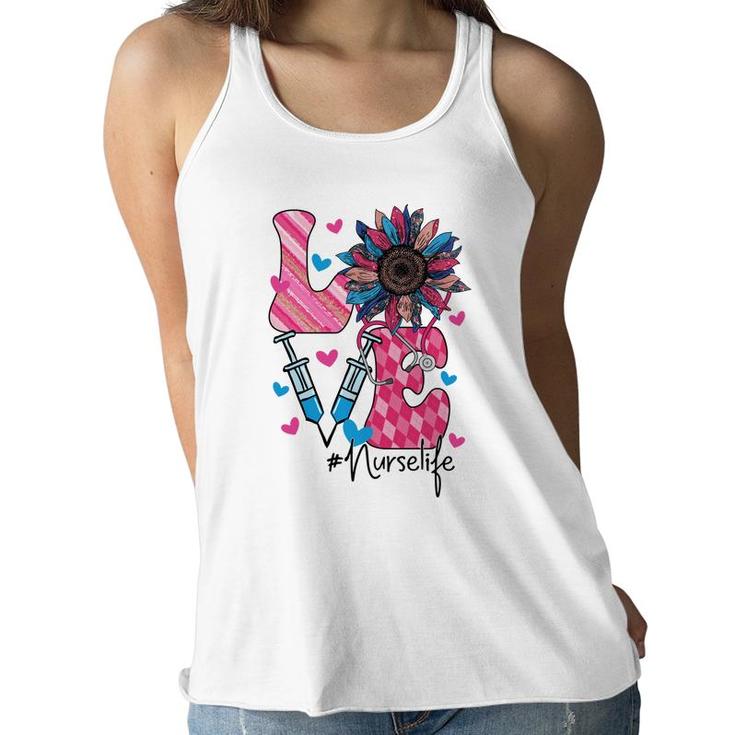 Sunflower Nurse Life Love Heart Job Title New 2022 Women Flowy Tank