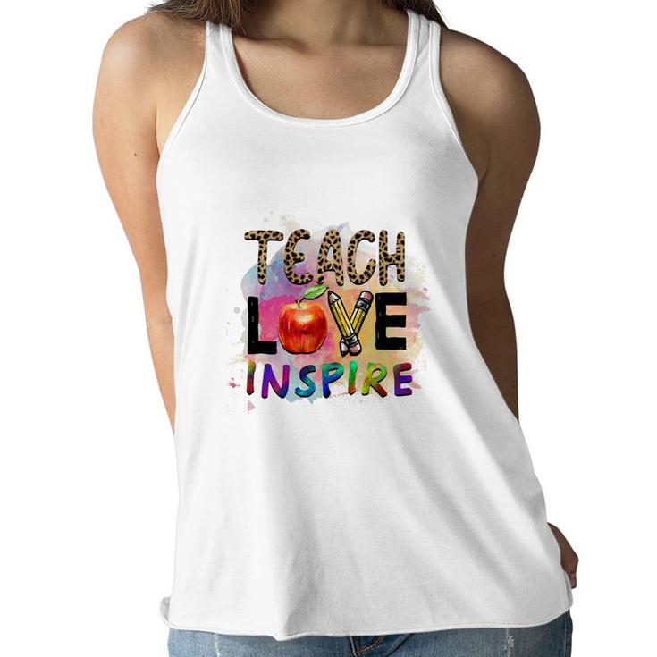 Teacher Leopard Teach Love Apple Great Women Flowy Tank