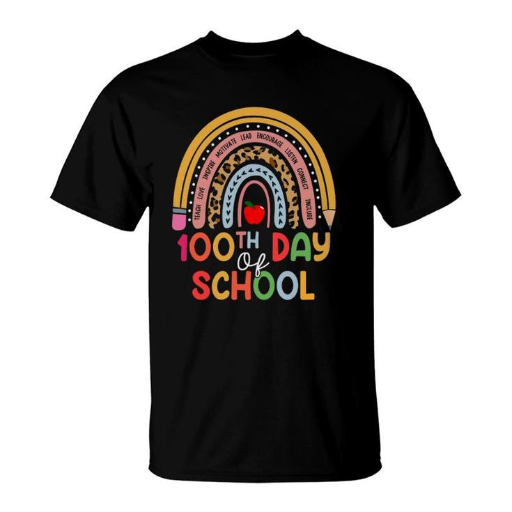 100Th Day Of School Teacher 100 Days Smarter Boho Rainbow T-Shirt