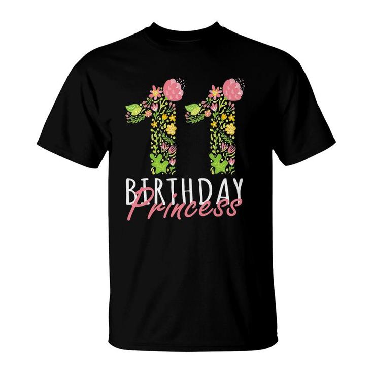 11Th Birthday Princess 11 Years Old Girl Floral B-Day Theme T-Shirt