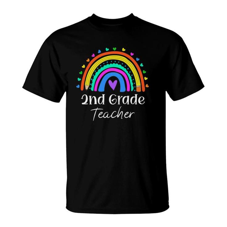 2Nd Grade Teacher Rainbow Heart Second Grade Back To School T-Shirt