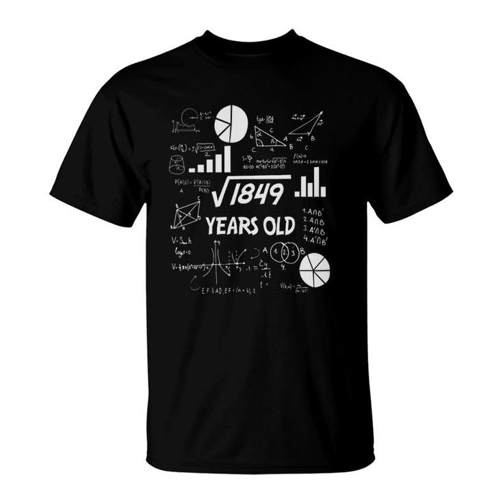 43Rd Birthday Science Square Root Math 43 Years Old Bday Nerd T-Shirt