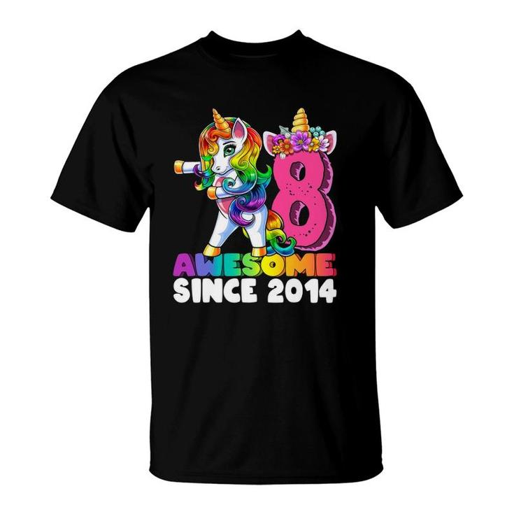 8 Awesome Since 2014 Flossing Unicorn 8Th Birthday Girls T-Shirt