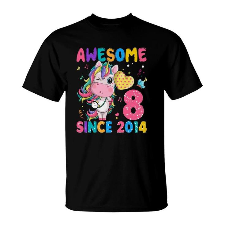 8 Years Old 8Th Birthday Unicorn Girl Awesome Since 2014 Kid T-Shirt