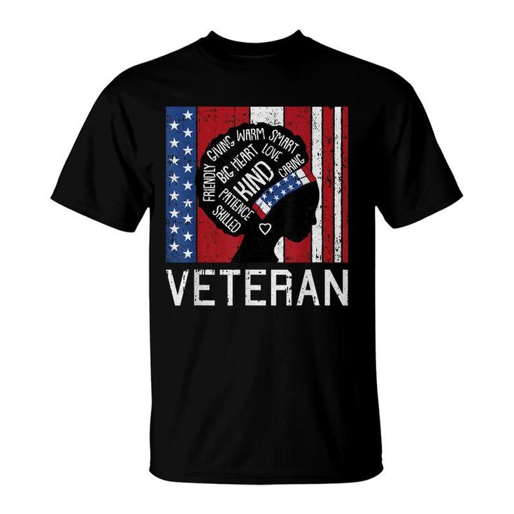 Afro Woman American Flag Veteran Patriotic Military Wife  T-Shirt