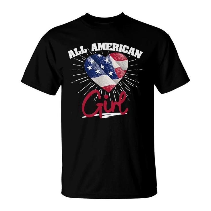 America Flag Patriots Labor Day All American Girl Heart  T-Shirt