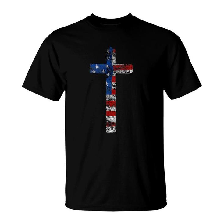American Flag Usa Cross Christian Faith Patriotic Gift  T-Shirt