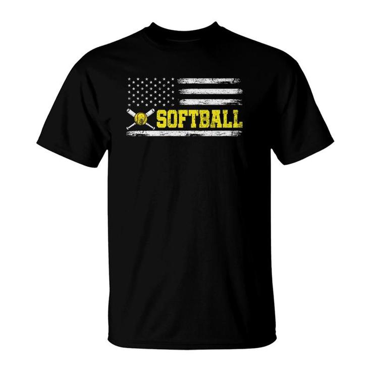 American Sport Athlete Softball Player Usa Flag Softball  T-Shirt