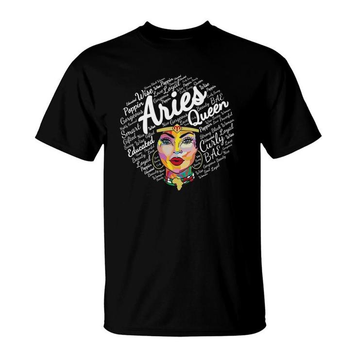 Aries Queen Gift For Black Women Born In March April Aries T-Shirt