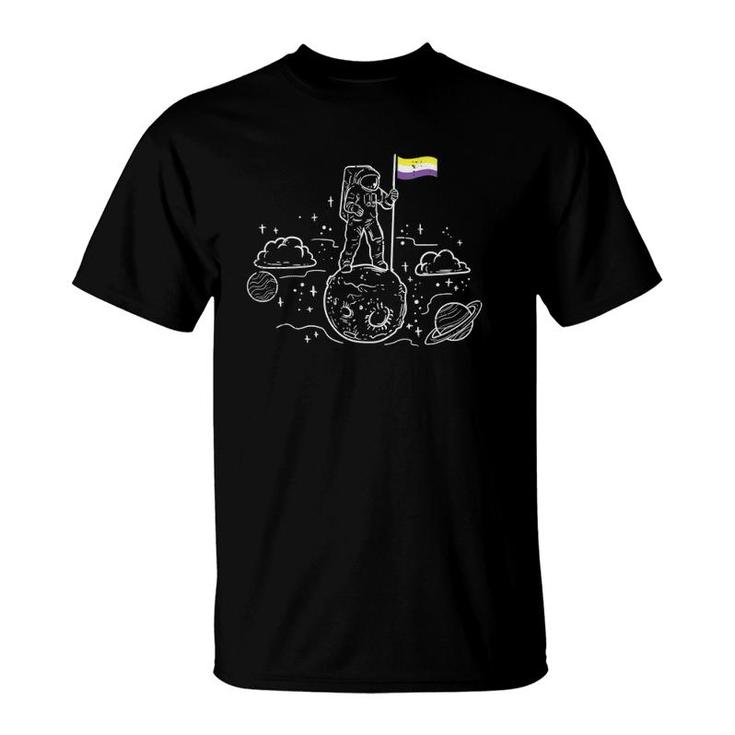 Astronaut Moon Non-Binary Flag Space Lgbtq Genderqueer Enby T-Shirt