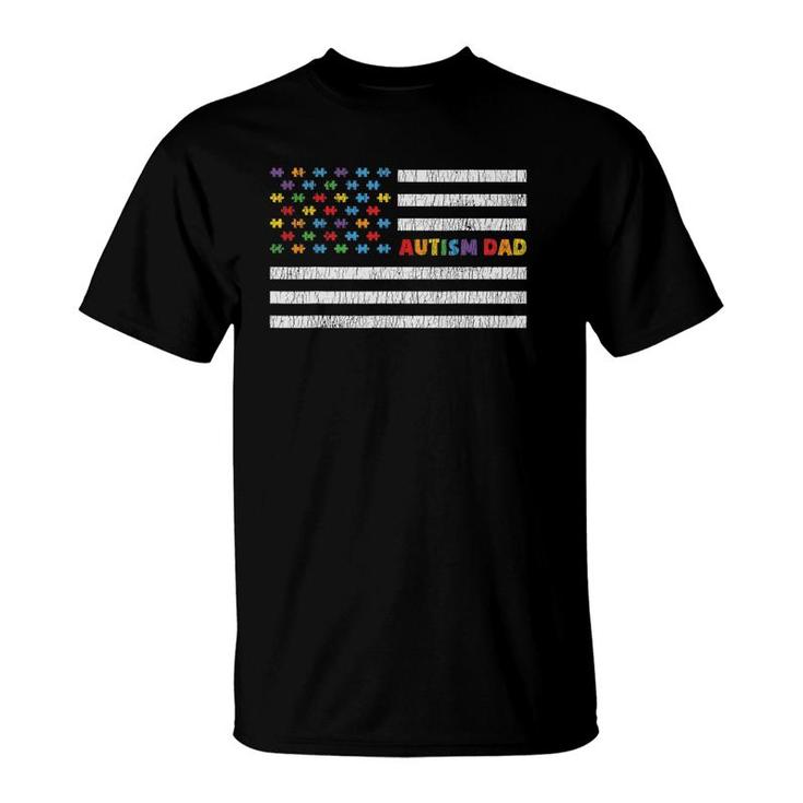 Autism Awareness Usa Flag Father Autistic Kids Awareness Dad T-Shirt