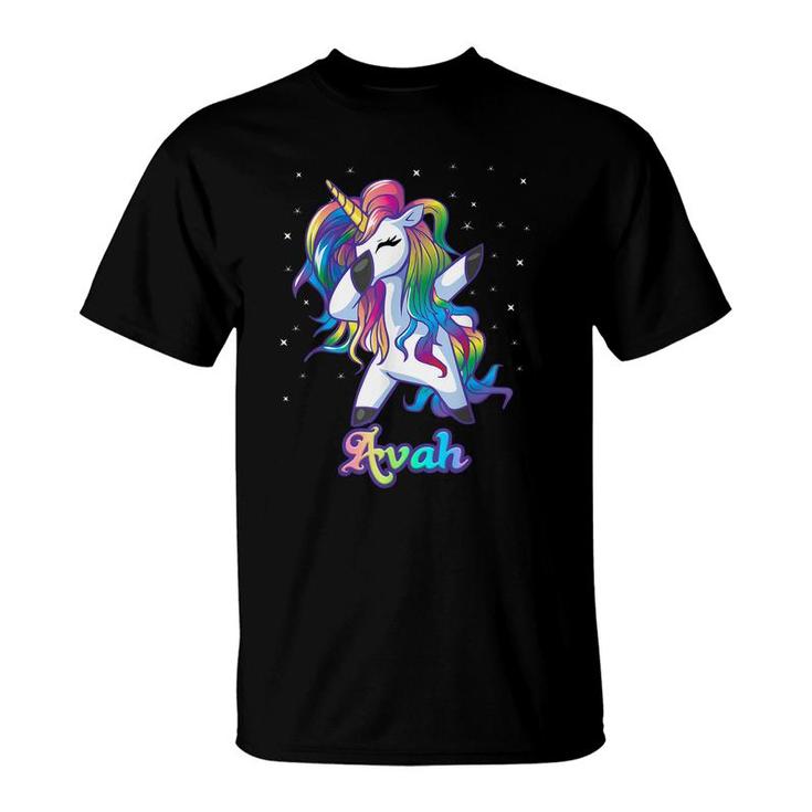 Avah Name Personalized Custom Rainbow Unicorn Dabbing  T-Shirt