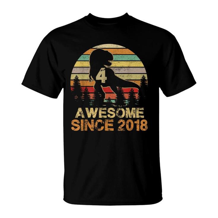 Awesome Since 2018 Dinosaur 4Th Birthday 4 Year Old Boy Kids  T-Shirt