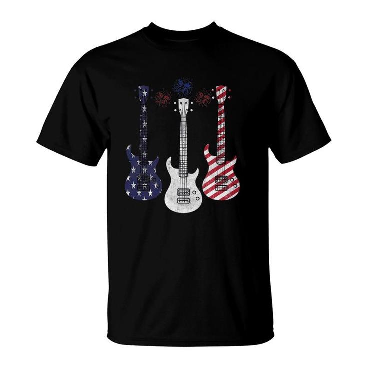 Bass Guitar Flag Usa 4Th Of July Independence Day Pattern T-Shirt