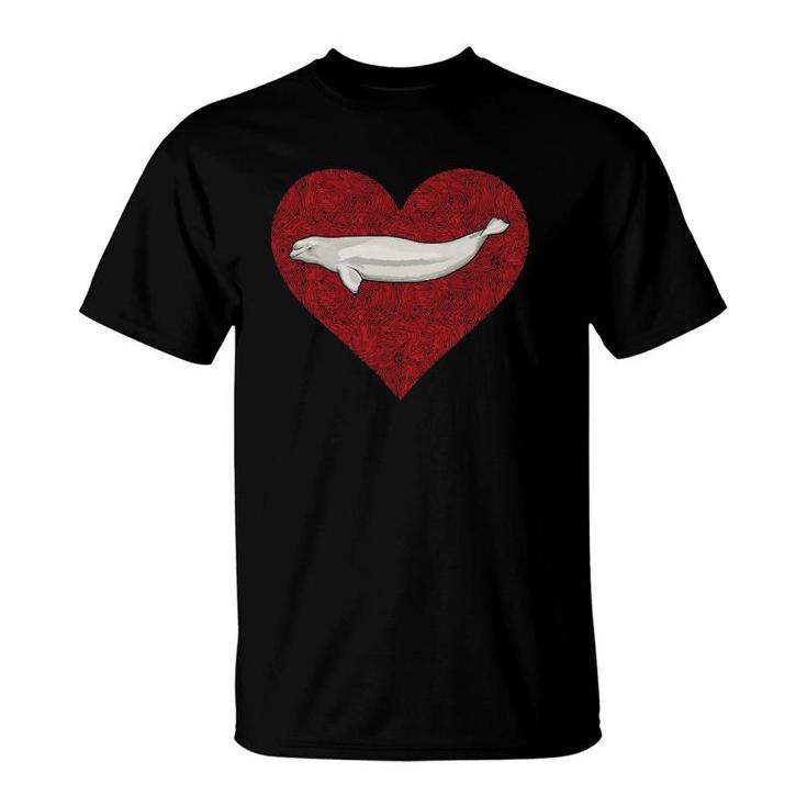 Beluga Whale Valentines Day Love Fingerprint T-Shirt