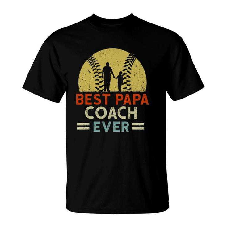 Best Papa Coach Ever Retro Baseball Softball Dad Fathers Day T-Shirt