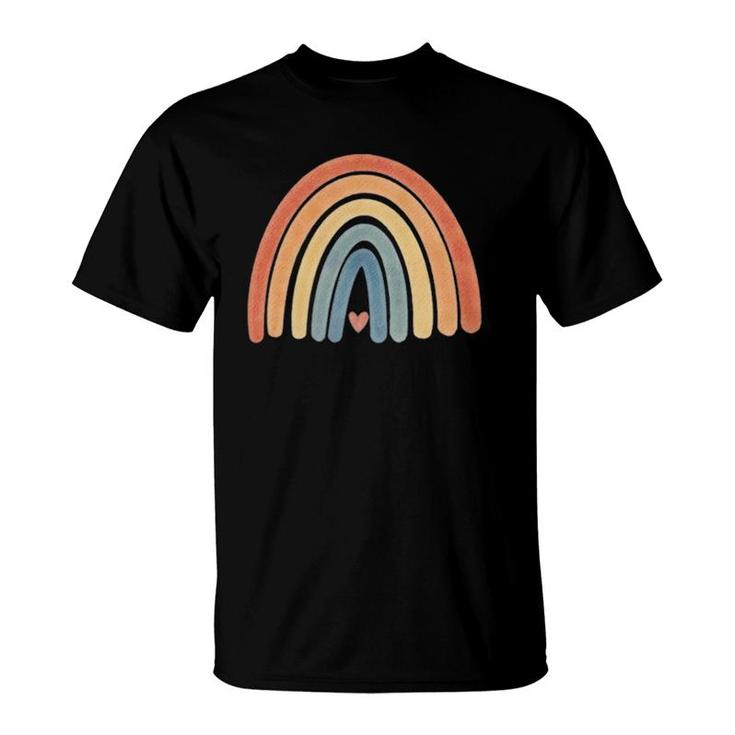 Boho Rainbow Minimal Retro Stripes Earthy Tan Vintage Art T-Shirt
