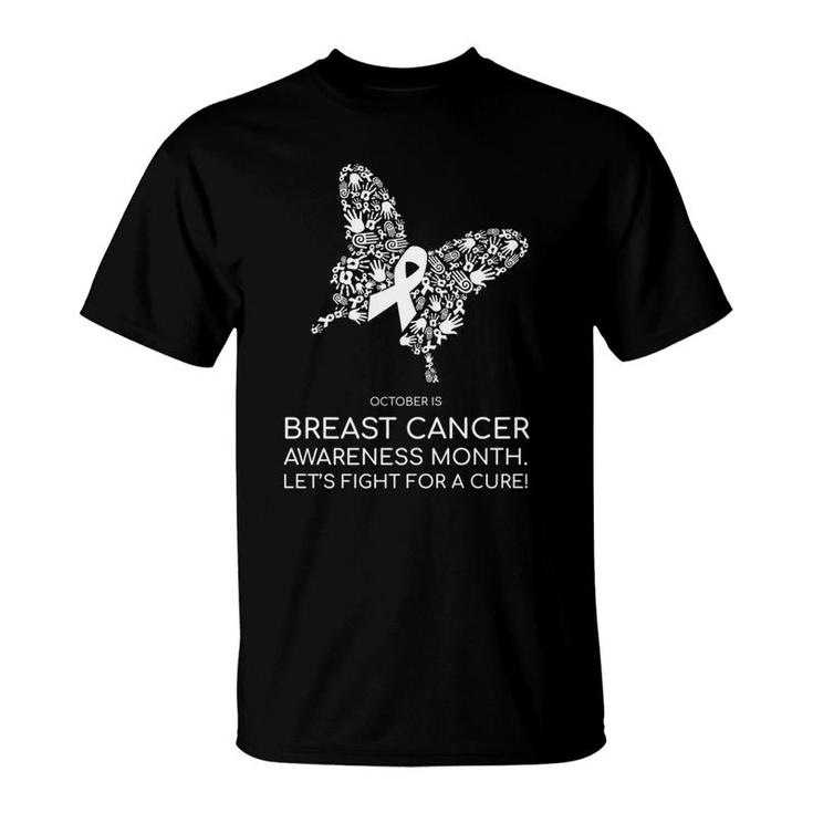 Breast Cancer Awareness October White Butterfly T-Shirt