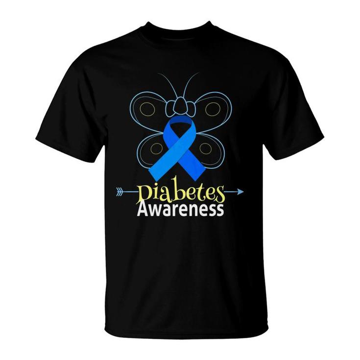 Butterfly Blue Ribbon Diabetes Awareness Women Men T-Shirt