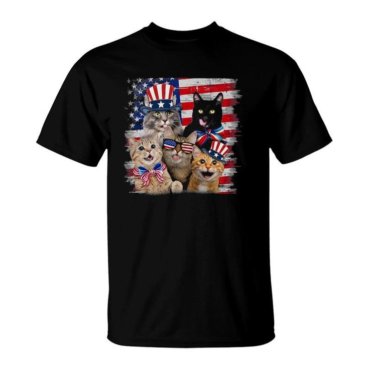 Cat Happy Freedom Day Cat Lovers Cat Moms 4Th July American T-Shirt