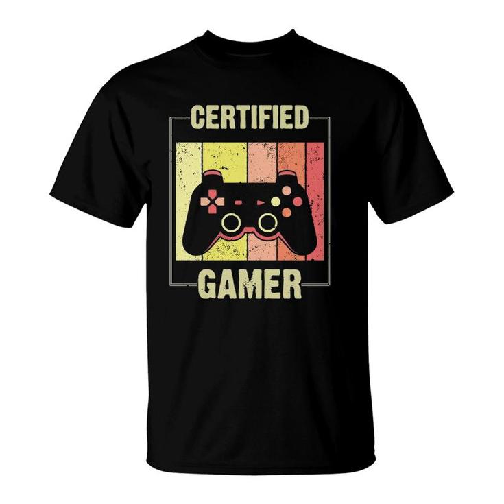 Certified Gamer Retro Funny Video Games Gaming Boys Girls  T-Shirt