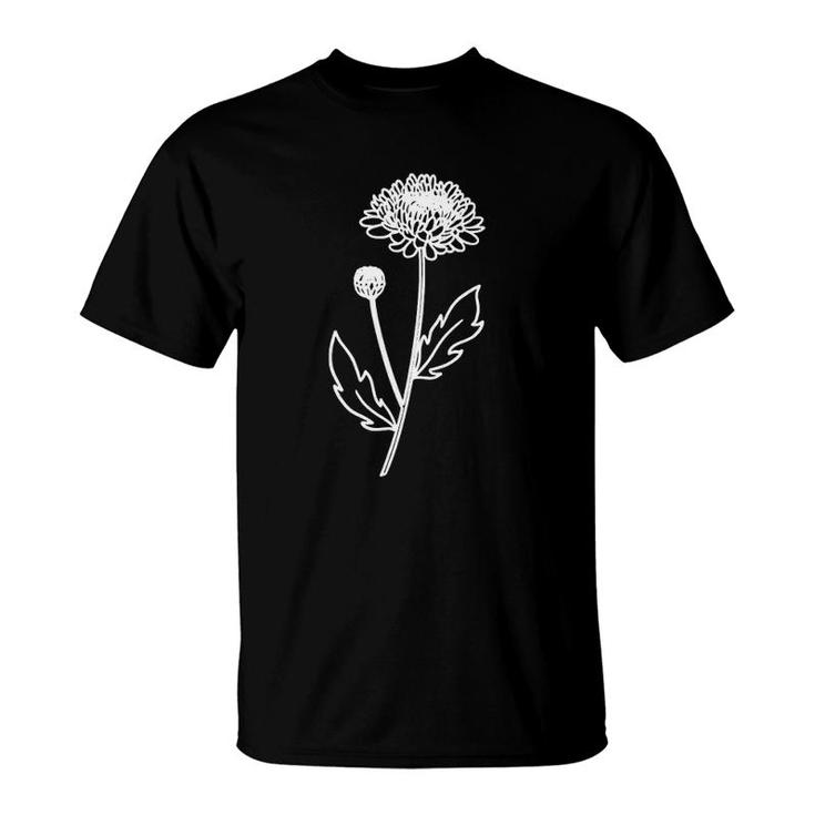 Chrysanthemum November Birth Flower Art Floral Minimalist T-shirt