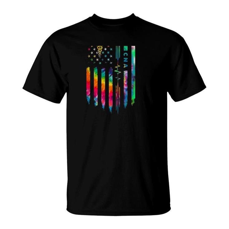 Cna Nurse Caduceus American Flag Heartbeat Glitter Colors Vintage T-Shirt