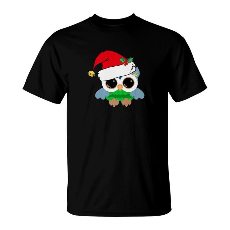 Cute Christmas Owl In Santa Hat  Pretty Owls Gift T-Shirt
