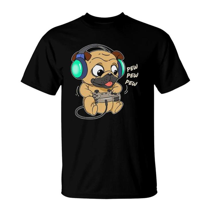 Cute Gaming Pug Pew Video Game Computer Player T-Shirt